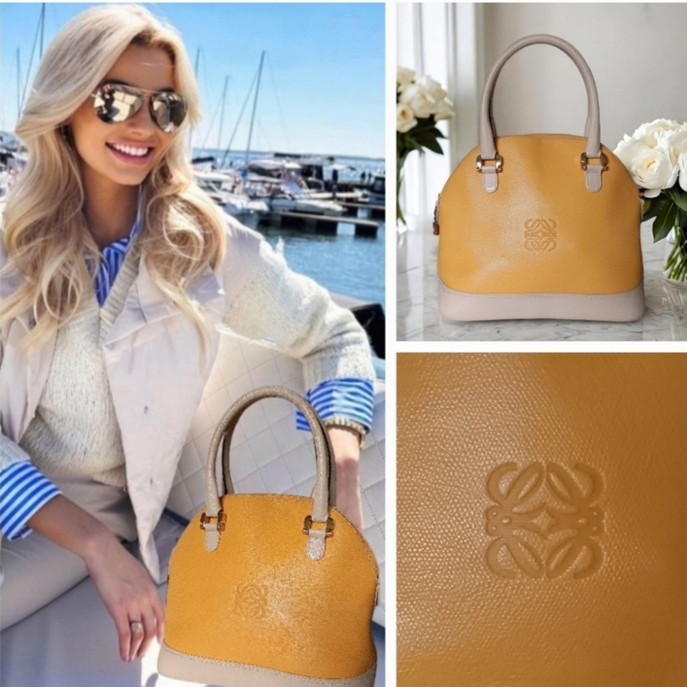 LOEWE ✨️EUC Amazona Dome Satchel – Grained Leather in Mustard & Taupe